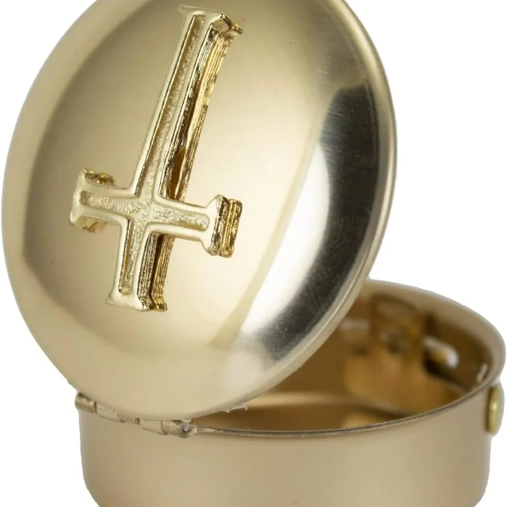 Polished Brass with Cross Jewelry Pill Keepsake Box Gold‎ Beauty Vanity